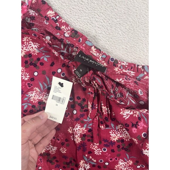 Lane Bryant Red Blouse Plus Size 16 Long Sleeve Floral SIlky Pullover Top NWT - Picture 5 of 6